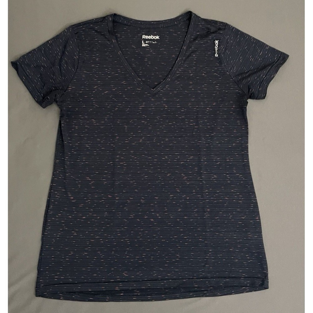 Reebok Athletic Shirt Womens Size Large Blue/ Pink Short Sleeve V-Neck SpeedWick - Picture 3 of 12
